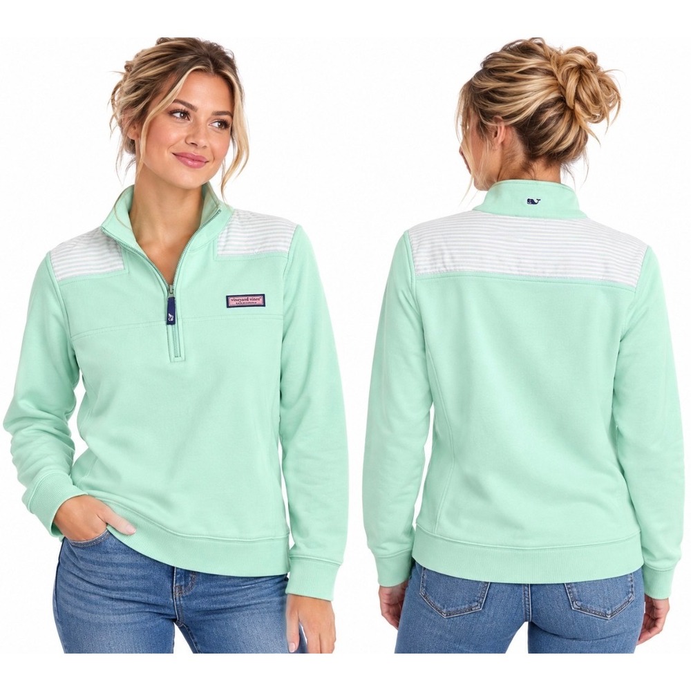 Vineyard Vines Large Mint Green 1/4 Zip Pullover Sweatshirt Logo Patch Cotton
